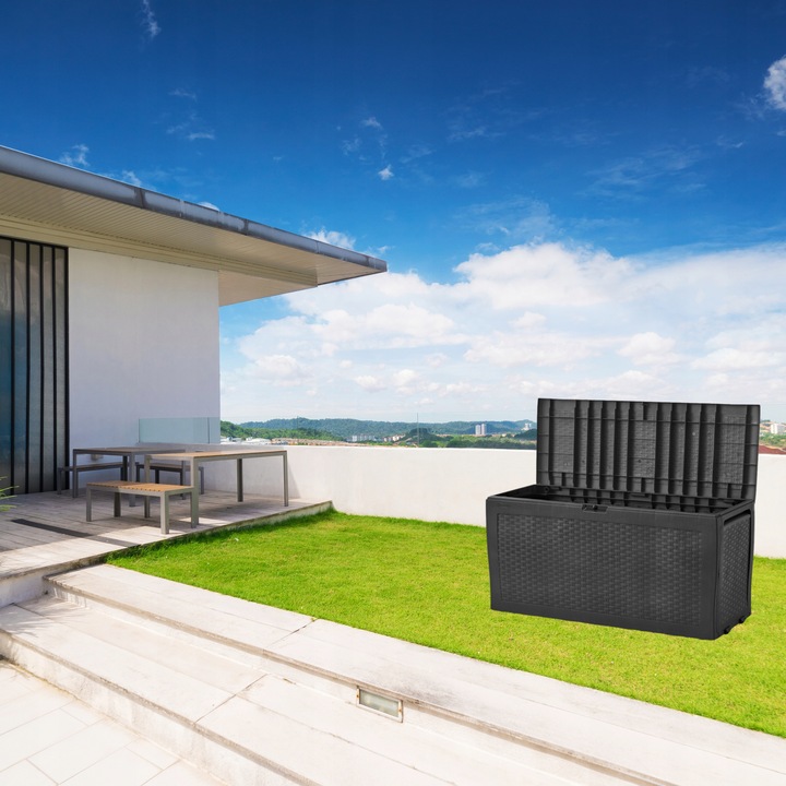 SKRZYNIA OGRODOWA BALKONOWA SCHOWEK RATTAN 270L - POJEMNA - GRAFITOWA - XL