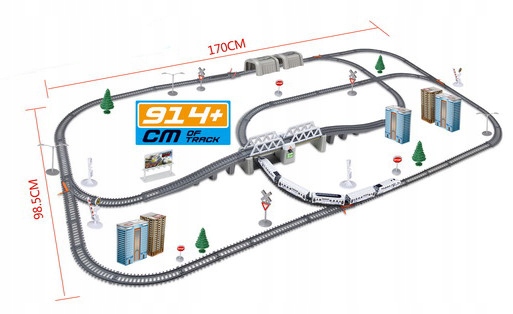 Kolejka elektryczna OGROMNY TOR MOST TUNEL 914cm Pociąg na baterie XXL