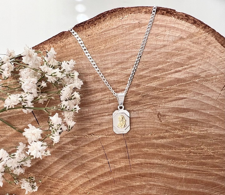 Srebrny medalik Matka Boska 925 + łańcuszek 45 cm komunia / chrzest prezent