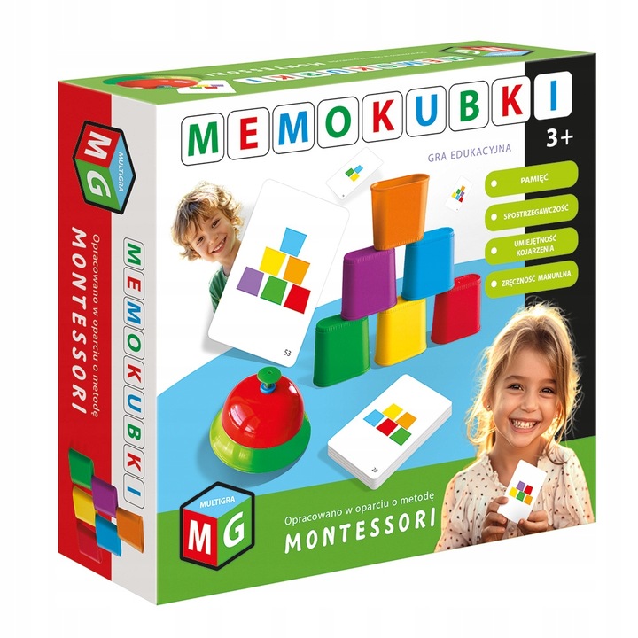 Gra edukacyjna Montessori MEMOKUBKI 3+ dla 3 latka zestaw 2 gier kubki 2w1