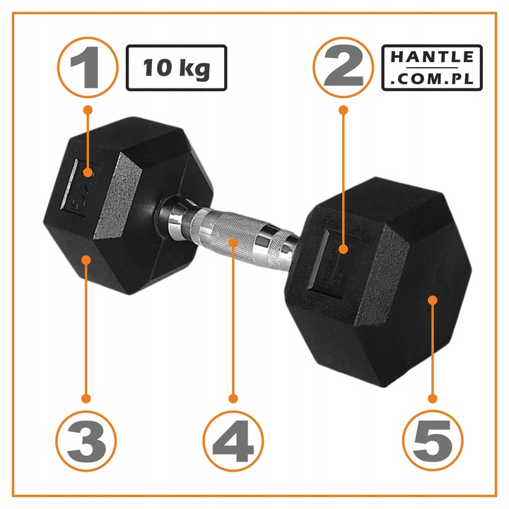 HANTLA HEX - HANTLE ŻELIWNE STALOWE GUMOWANE - 10 kg - PROFESJONALNE