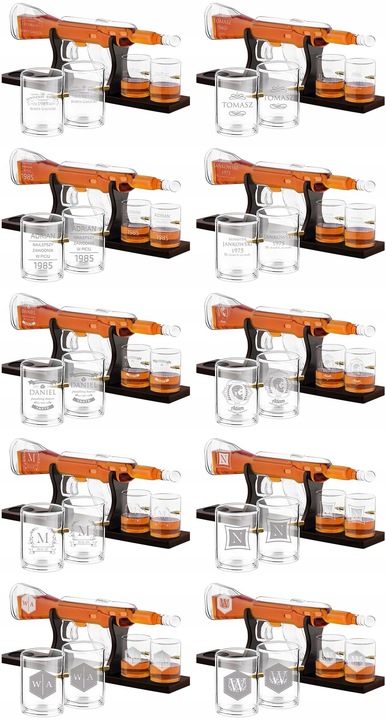 Zestaw do Whisky Karafka Karabin 4 Szklanki Grawer na Urodziny dla Faceta