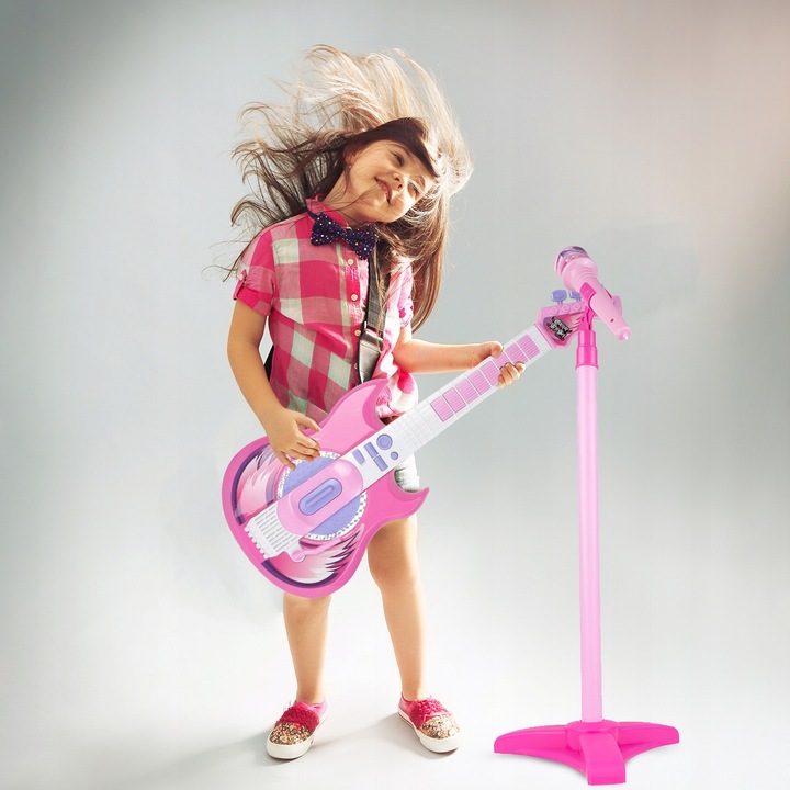 GITARA ELEKTRYCZNA ROCKOWA Z MIKROFONEM NA STATYWIE KARAOKE DLA DZIECI