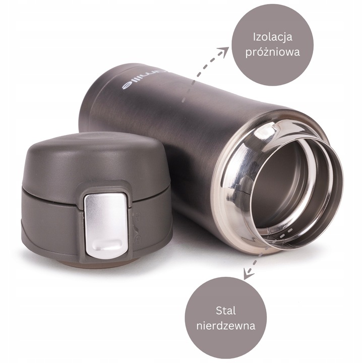 KUBEK TERMICZNY TERMOS STALOWY 100% SZCZELNY pojemny bidon KAMILLE 320 ml