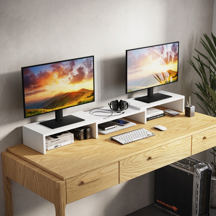 PODSTAWKA POD MONITOR PODWÓJNA REGULOWANA DŁUGOŚĆ PODNOSI EKRAN O: 12,6 cm