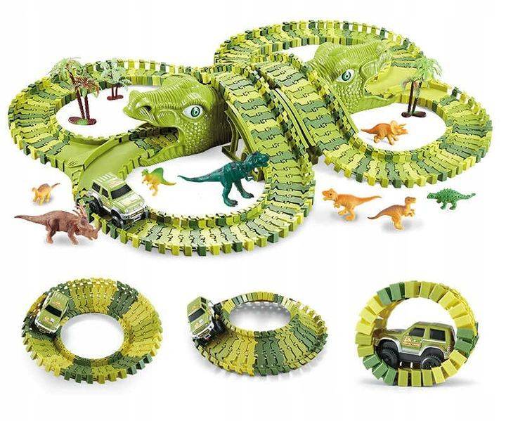 OGROMNY TOR SAMOCHODOWY DINOZAURY PARK DINOZAURÓW XXL 300 cm + AUTKO TUNEL