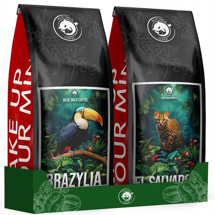 KAWA ZIARNISTA 2x500g ŚWIEŻO PALONA BRAZIL+SALVADOR 100% ARABIA - BLUE ORCA