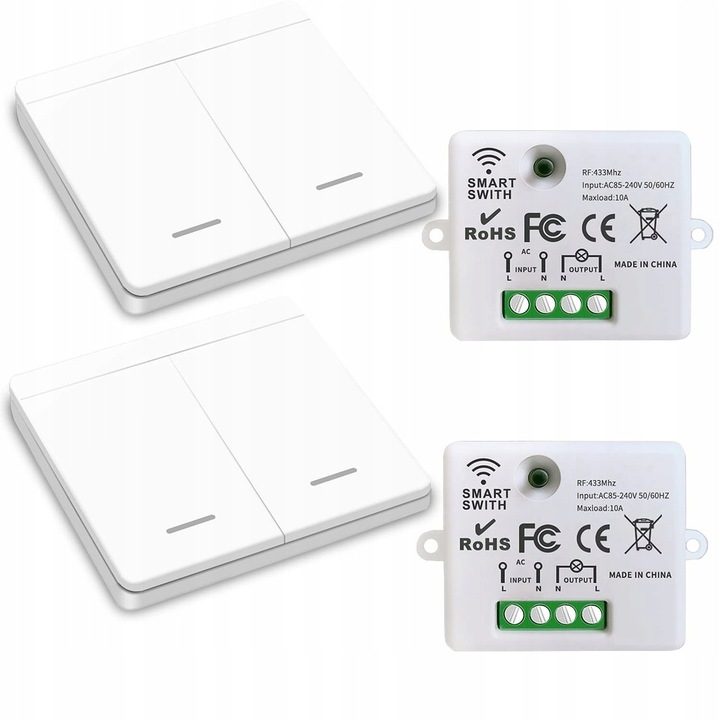 BEZPRZEWODOWY WŁĄCZNIK ŚWIATŁA Z 2 ODBIORNIKIEM RF 433 MHZ 10 A