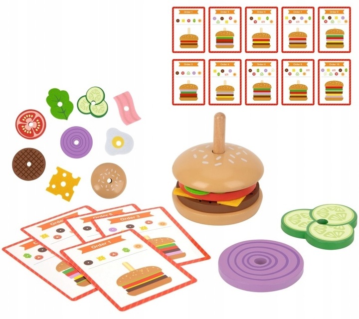 WOOPIE GREEN Drewniany Burger Układanka Klocki Kanapka Karty Klocki 15
