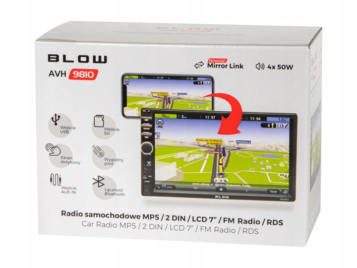 RADIO SAMOCHODOWE BLUETOOTH 2 DIN 7 CALI RDS USB AUX MICRO SD 4x50W PILOT