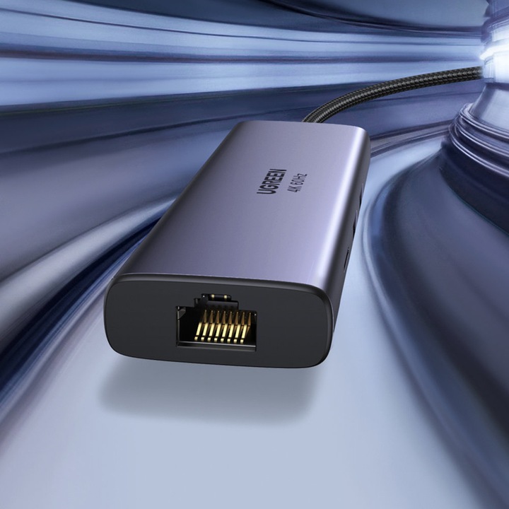 UGREEN ADAPTER HUB USB-C 2x USB HDMI SD USB-C RJ45 1Gbps - PRZEJŚCIÓWKA