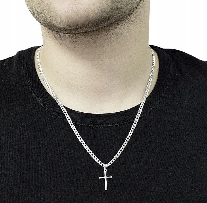 Łańcuszek Srebrny Męski Pancerka 3,80 mm z Krzyżykiem dla Mężczyzny Grawer