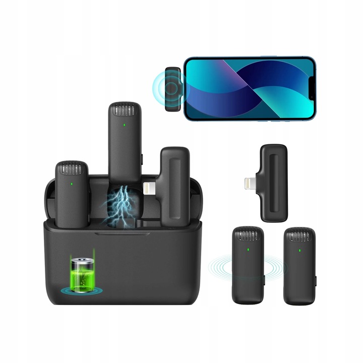 2x mikrofon krawatowy bezprzewodowy USB-C + etui youtube, tik tok