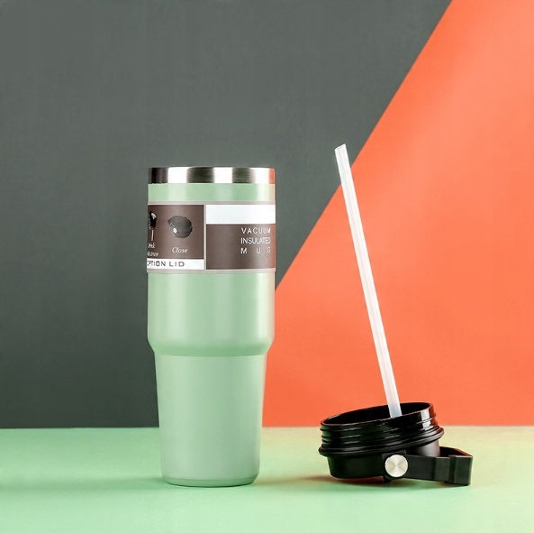 KUBEK TERMICZNY Z UCHWYTEM NA KAWĘ HERBATĘ SZCZELNY POJEMNY 900ML ZIELONY