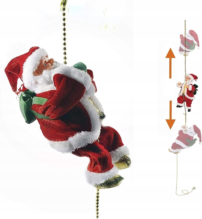 Wspinający się Mikołaj na Linie 100cm Melodyjka Prezent na Święta góra,dół