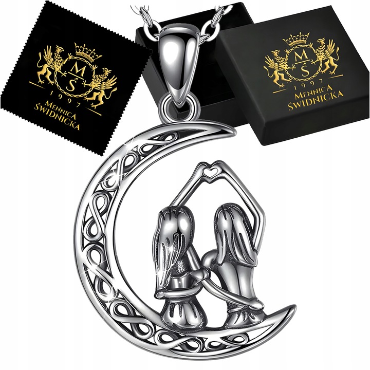 Srebrny Naszyjnik Księżyc Nieskończoność Symbol Przyjaźni Prezent dla Mamy