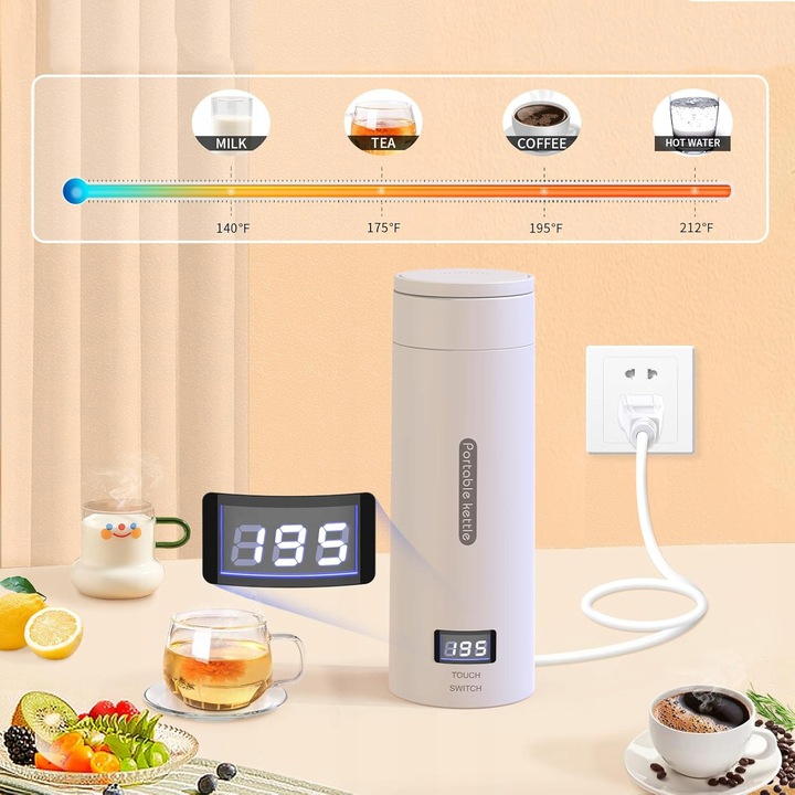 PODRÓŻNY MAŁY CZAJNIK ELEKTRYCZNY Z REGULACJĄ TEMPERATURY, KUBEK PODRÓŻNY