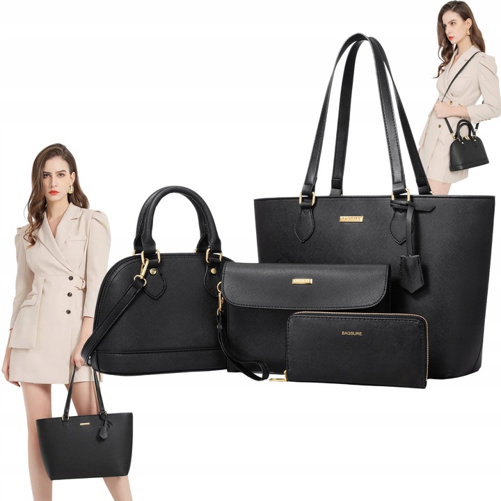 ZESTAW TOREBEK DAMSKICH 4W1 – STYLOWE TOREBKI NA CO DZIEŃ I DO PRACY CZARNY