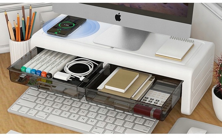 PÓŁKA PODSTAWKA POD MONITOR Z SZUFLADKAMI BIAŁA NADSTAWKA NA BIURKO RK2