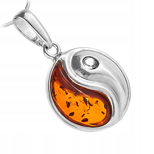 YIN YANG wisiorek SREBRO z bałtyckim BURSZTYNEM