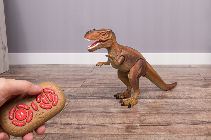 DUŻY DINOZAUR T-REX CHODZI RYCZY ŚWIECI ZIEJE DYM