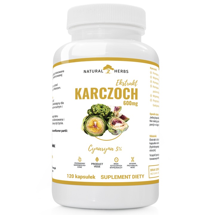 Karczoch Ekstrakt 600mg 5% Cynarin WEGE 2x120 kaps