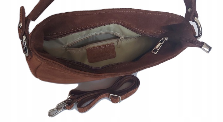 Włoska skórzana listonoszka Vera Pelle zamsz A5 Camel