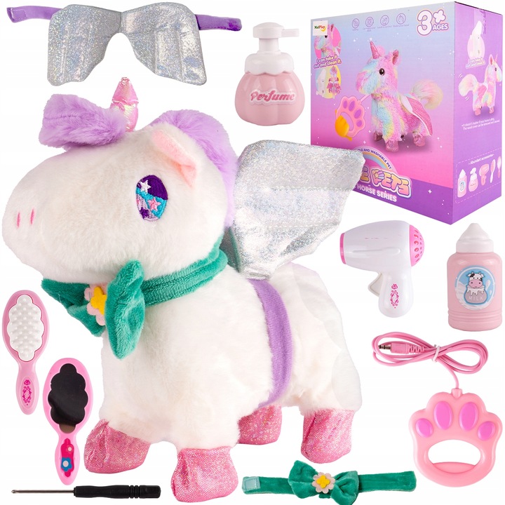 JEDNOROŻEC INTERAKTYWNY MASKOTKA KONIK CHODZI NA SMYCZY NA BATERIĘ