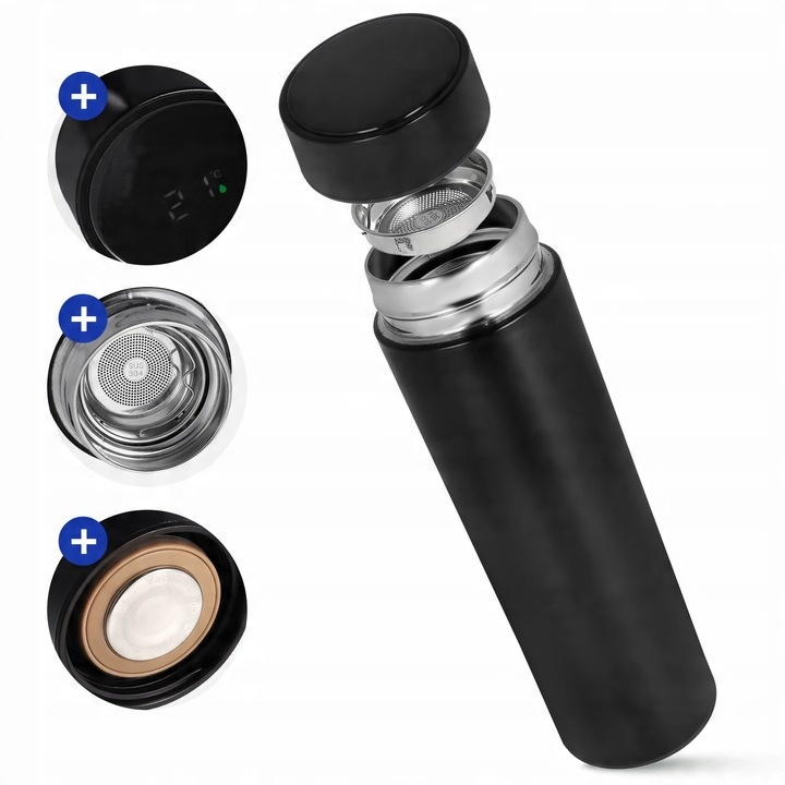 Kubek Termiczny Termos LED 500ml Duży | Butelka Na Kawę Herbatę Wyświetlacz