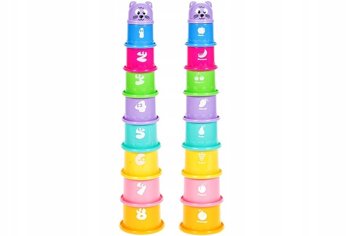 PIRAMIDA WIEŻA Z KLOCKÓW KUBECZKÓW DO ZABAWY WODY KLOCKI DLA DZIECI ZABAWKA