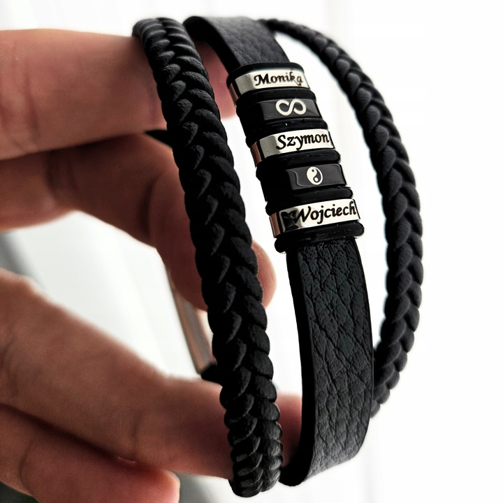 Bransoletka męska SKÓRZANA POTRÓJNA z GRAWEREM GRAWER IMIONA DATY PREZENT