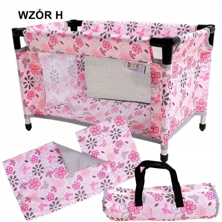Łóżeczko dla lalek turystyczne kojec + TORBA POŚĆIEL ZESTAW 52 cm Doris