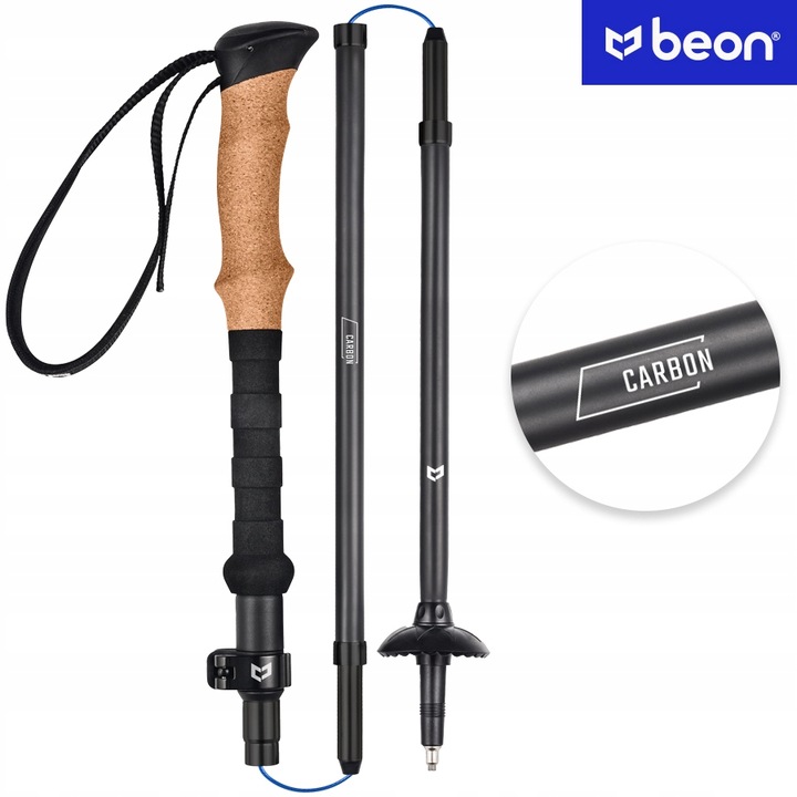 KIJE TREKKINGOWE SKŁADANE KARBONOWE KIJKI W GÓRY WŁÓKNO WĘGLOWE BEON CARBON