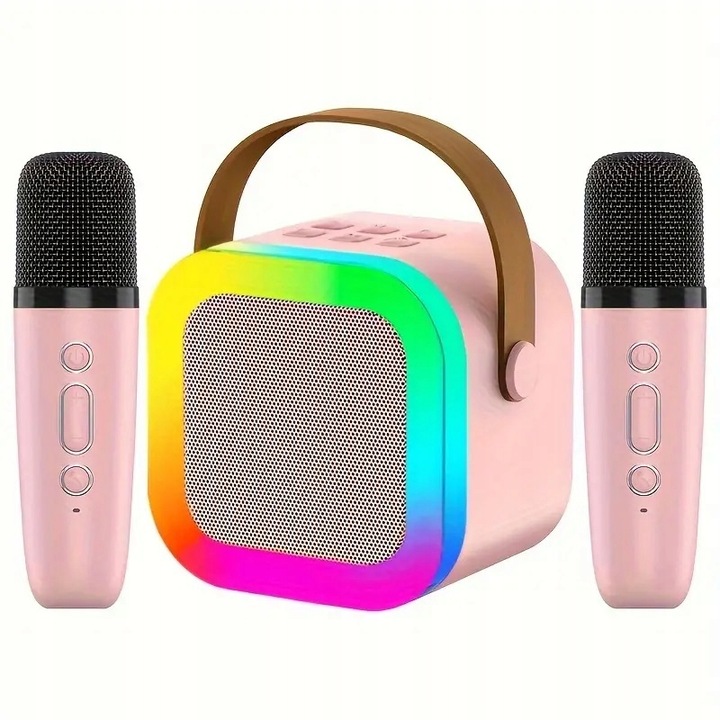 ZESTAW KARAOKE BEZPRZEWODOWY PRZENOŚNY 2x MIKROFON + GŁOŚNIK BLUETOOTH RGB