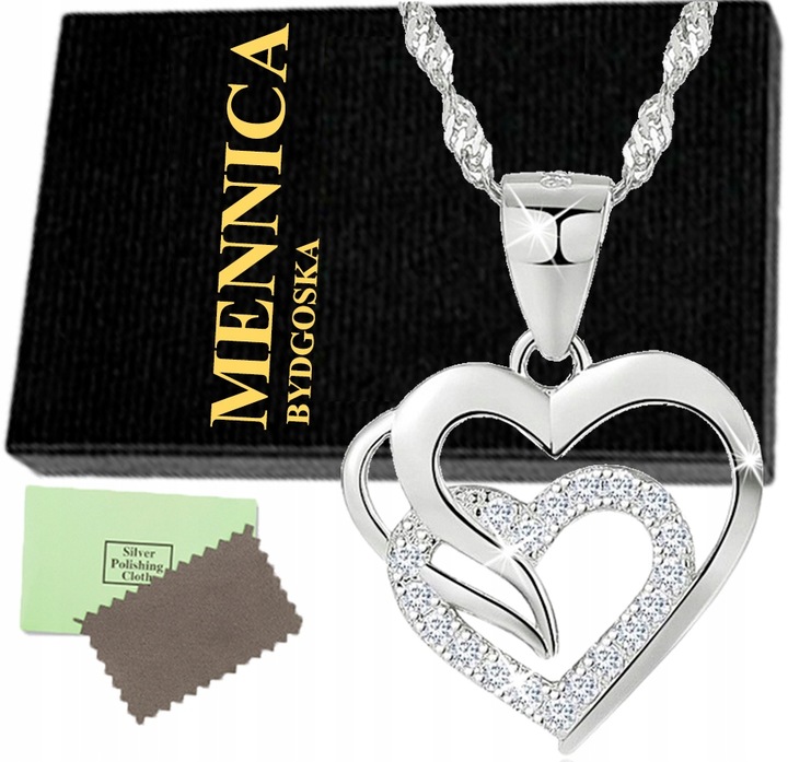 NASZYJNIK SREBRNY SERCE SREBRO 925 SREBRNY ŁAŃCUSZEK DAMSKI Z ZAWIESZKĄ
