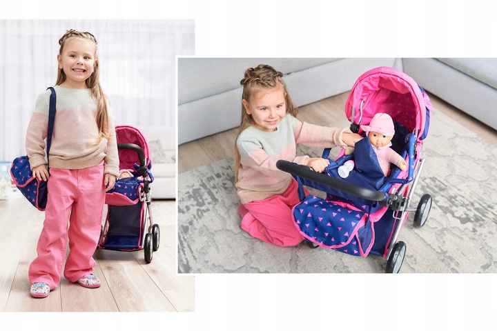 WÓZEK DLA LALEK GŁĘBOKI SPACERÓWKA GONDOLA 3w1 KINDERPLAY TORBA POŚCIEL