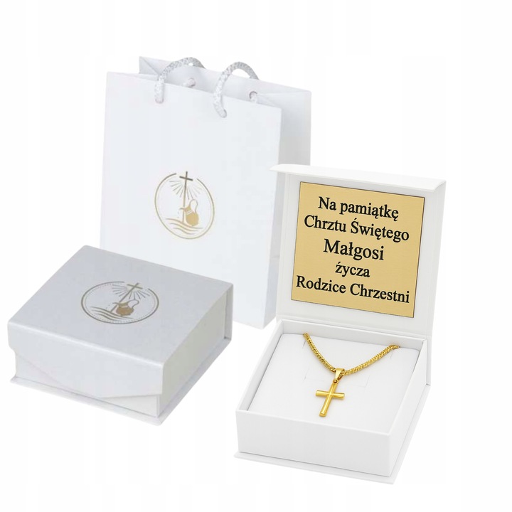 ZŁOTY ŁAŃCUSZEK NA CHRZEST CHRZCINY PAMIĄTKA Z KRZYŻYKIEM 585 925 + GRAWER