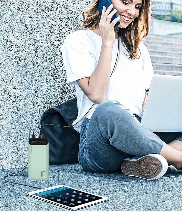 POWERBANK 10000mAh 2,4A 2×USB/USB-C SZYBKI WYDAJNY POWER BANK LED ZIELONY