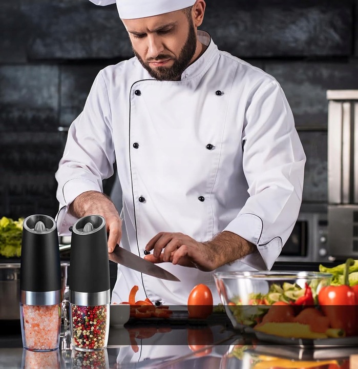 ELEKTRYCZNY MŁYNEK DO PIEPRZU ZESTAW 2 SZT MŁYNKÓW DO SOLI I PIEPRZU, Z LED