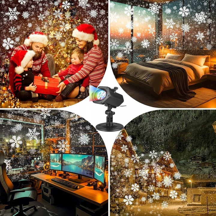 PROJEKTOR ŚWIĄTECZNY LASEROWY EFEKTY RUCHOMY NA DOM PŁATKI ŚNIEGU LED MOC