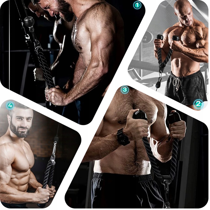 SZNUR UCHWYT DO WYCIĄGU LINA NA TRICEPS MASYWNA I SOLIDNA Z KARABIŃCZYKIEM