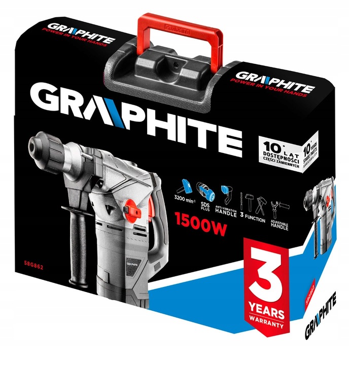 GRAPHITE MŁOT UDAROWY SDS+ 1500W 58G862 4,5J WALIZKA OSPRZĘT DŁUTO WIERTŁO