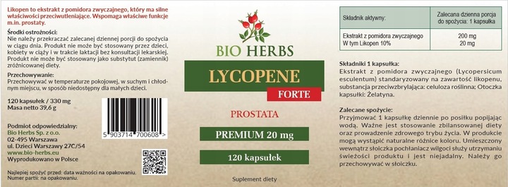 Likopen lycopene forte 20mg prostata serce 120szt antyoksydant moc