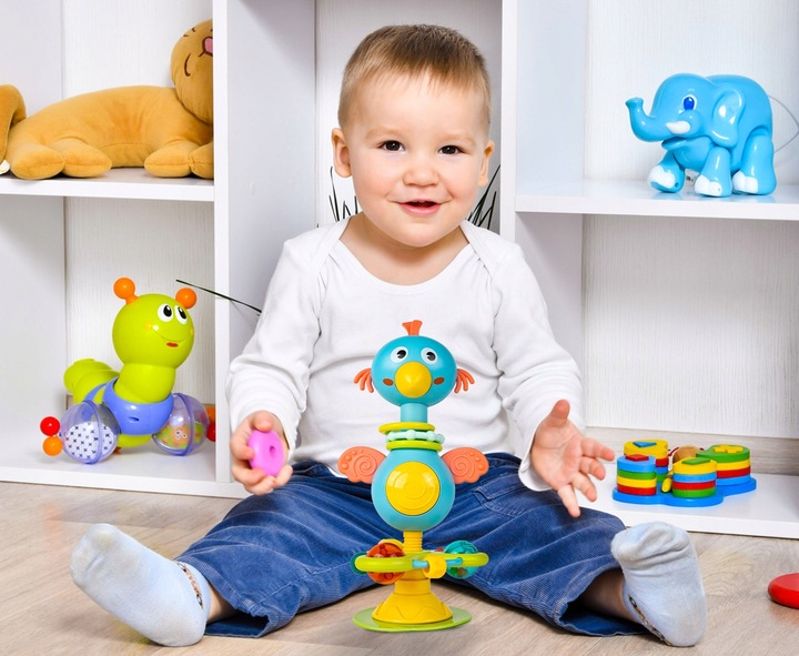 GRZECHOTKA PTAK ZABAWKA SENSORYCZNA WESOŁY PTASZEK Z PRZYSSAWKĄ NA BATERIE