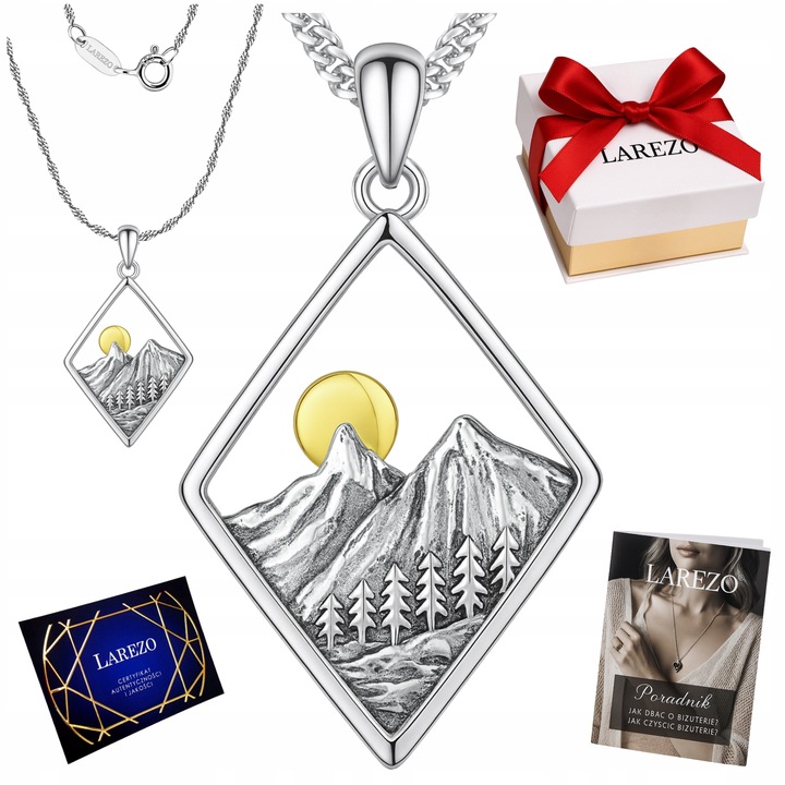 Srebrny Naszyjnik 925 z Górami Tatrami Polskie Góry Tatry Drzewa Słońce