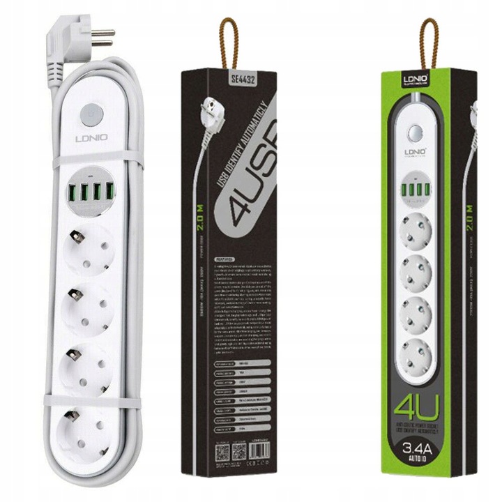 Listwa zasilająca Ldnio SE4432 z ładowarką USB