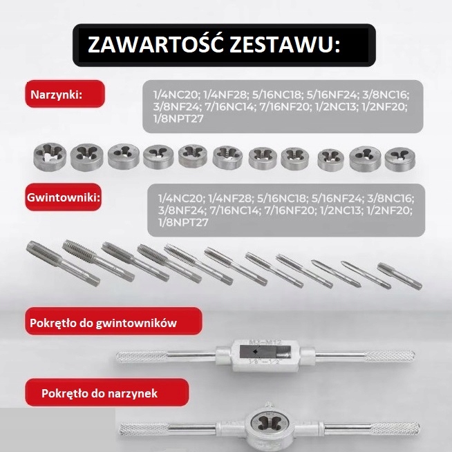 ZESTAW GWINTOWNIKÓW I NARZYNEK CALOWYCH 24EL. JBC