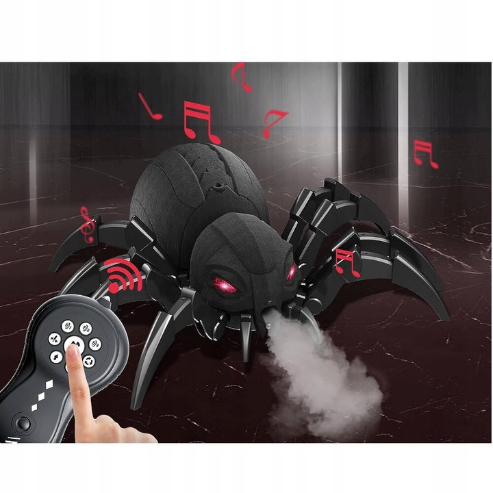 OGROMNY PAJĄK ZDALNIE STEROWANY ROZPYLA MGŁĘ ZIEJE PARĄ OCZY LED PILOT R/C