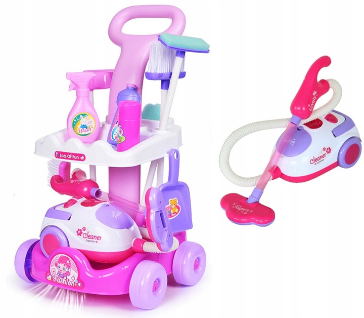 ZESTAW DO SPRZĄTANIA dla dzieci ODKURZACZ WCIĄGA WÓZEK MOP MIOTŁA SPRAY