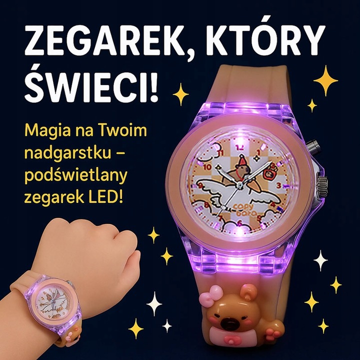 zegarek dziecięcy KAPIBARA dla dziewczynki dzieci ŚWIECĄCY i fosfowyzujący